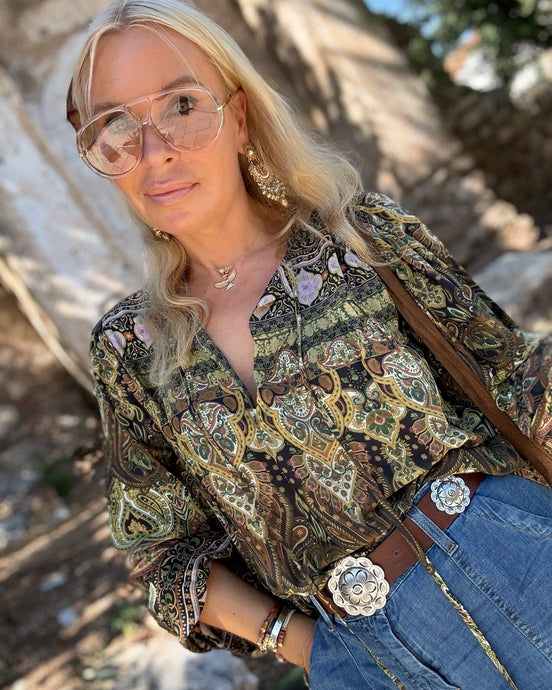 BOHOSOUL BLOUSE/ green and olive green paisley print