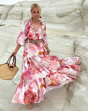 Load image into Gallery viewer, YASMINE MAXI DRESS with 6 mtrs volant/ blush pink xl flowers