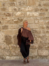 Load image into Gallery viewer, CARMEN BLOUSE / milk chocolate brown crepe satin