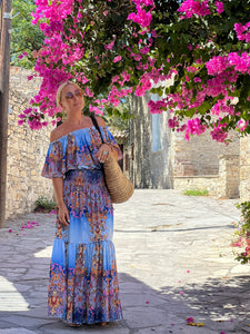 BAGGY MAXI DRESS/ cobalt oriental print