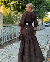 Load image into Gallery viewer, HIPPIE MAXI DRESS/ chocolate brown embroidered cotton