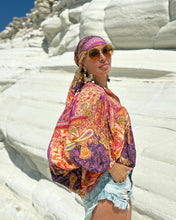 Load image into Gallery viewer, THALASSA BLOUSE WITH XL SLEEVES/ spicy orange and fuchsia oriental print