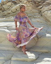 Load image into Gallery viewer, GYPSETTE MAXI SKIRT/ oriental print in pastel violet + butter yellow