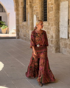 GYPSETTE MAXI SKIRT / tourmaline print+ golden thread