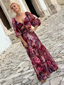 BONITA MAXI DRESS/ red and pink floral print