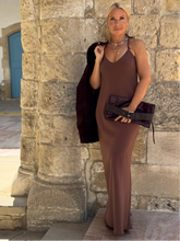 Load image into Gallery viewer, SLIP MAXI DRESS/ milk chocolate brown crepe satin