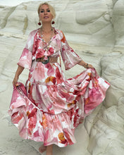 Load image into Gallery viewer, YASMINE MAXI DRESS with 6 mtrs volant/ blush pink xl flowers