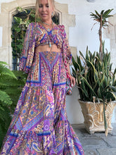 Load image into Gallery viewer, GYPSETTE MAXI SKIRT with 6 mtrs volant/ blue orchid oriental print