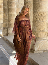 Load image into Gallery viewer, LUNA JUMPSUIT in 2 pieces/ caramel brown paisley print with metallic thread