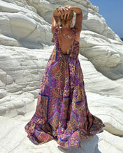 Load image into Gallery viewer, BAGGY MAXI DRESS with 6 mtrs ruffle / wild orchid blue oriental print