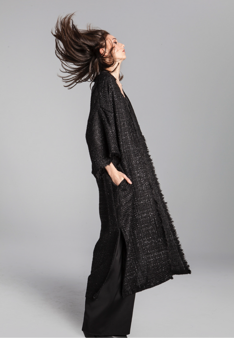 TWEED KIMONO COAT/ sparkling black