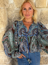 Load image into Gallery viewer, THALASSA BLOUSE/ blue and chocolate brown paisley
