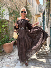 Load image into Gallery viewer, NEW! CARMEN MAXI DRESS / dark chocolate brown cotton embroidery