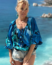 Load image into Gallery viewer, DREAM BLOUSE/ dark turquoise xl flowers
