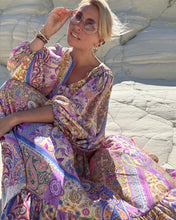 Load image into Gallery viewer, THALASSA MAXI DRESS/ pastel oriental print, lilac+ butter yellow