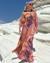 Load image into Gallery viewer, LA ISLA MAXI DRESS/ spicy orange, fuchsia , purple oriental print