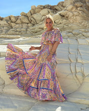 Load image into Gallery viewer, GYPSETTE MAXI SKIRT/ oriental print in pastel violet + butter yellow