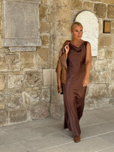 Load image into Gallery viewer, WAVE SLIP DRESS/ Milk chocolate brown satin