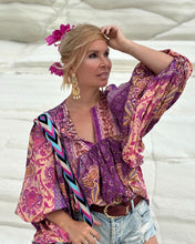 Load image into Gallery viewer, THALASSA BLOUSE WITH XL SLEEVES/ amethyst purple oriental print