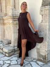 Load image into Gallery viewer, 2 TOP / asymetrical , chocolate brown linen jersey