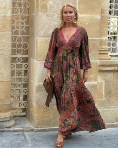 HIPPIE MAXI DRESS/ tourmaline print with golden thread