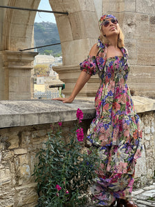 GARDENIA MAXI DRESS / pink+lavender floral print