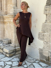 Load image into Gallery viewer, 2 TOP / asymetrical , chocolate brown linen jersey