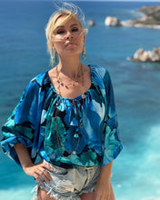 Load image into Gallery viewer, DREAM BLOUSE/ dark turquoise xl flowers