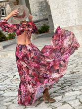 Load image into Gallery viewer, NUSA MAXI DRESS/ red and pink floral chiffon