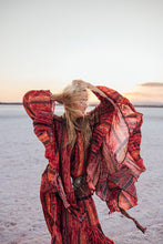 Load image into Gallery viewer, MUSE SHORT KIMONO /PONCHO / brick red oriental print