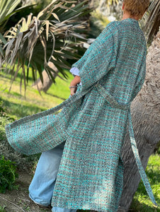 TWEED COAT/ turquoise+grey+beige tweed