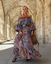 Load image into Gallery viewer, YASMINE MAXI DRESS/ burgundy, pink, turquoise paisley