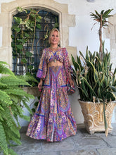 Load image into Gallery viewer, GYPSETTE MAXI SKIRT with 6 mtrs volant/ blue orchid oriental print