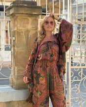 Load image into Gallery viewer, KIMONO BLOUSE / tourmaline print with golden thread