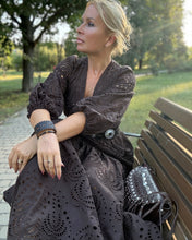 Load image into Gallery viewer, HIPPIE MAXI DRESS/ chocolate brown embroidered cotton