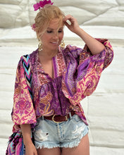Load image into Gallery viewer, THALASSA BLOUSE WITH XL SLEEVES/ amethyst purple oriental print