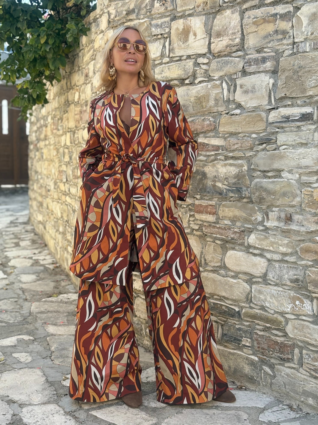 FLARED JEANS / 60’s style print jeans