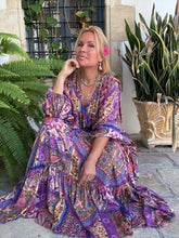 Load image into Gallery viewer, GYPSETTE MAXI SKIRT with 6 mtrs volant/ blue orchid oriental print