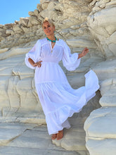 Load image into Gallery viewer, BOHOSOUL MAXI DRESS, 6 mtrs volant / white cotton voile