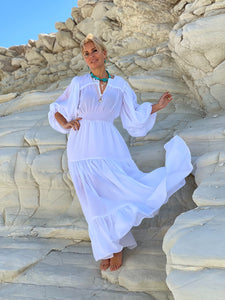 BOHOSOUL MAXI DRESS, 6 mtrs volant / white cotton voile