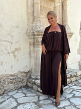 Load image into Gallery viewer, 6 STRAPLESS MAXI DRESS/ chocolate brown linen jersey