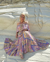 Load image into Gallery viewer, GYPSETTE MAXI SKIRT/ oriental print in pastel violet + butter yellow