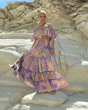 Load image into Gallery viewer, GYPSETTE MAXI SKIRT/ oriental print in pastel violet + butter yellow