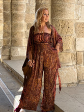 Load image into Gallery viewer, LUNA JUMPSUIT in 2 pieces/ caramel brown paisley print with metallic thread