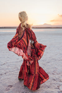 MUSE SHORT KIMONO /PONCHO / brick red oriental print