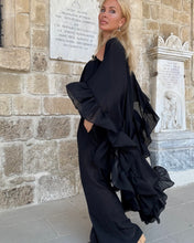 Load image into Gallery viewer, MUSE LONG KIMONO/ PONCHO WITH RUFFLES / black cotton voile