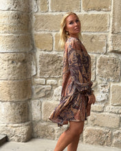 Load image into Gallery viewer, MIA SHORT DRESS/ caramel brown symetrical paisley