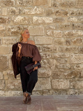 Load image into Gallery viewer, CARMEN BLOUSE / milk chocolate brown crepe satin