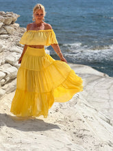 Load image into Gallery viewer, GYPSETTE MAXI SKIRT WITH 6 mtrs volant/ sunny yellow cotton voile