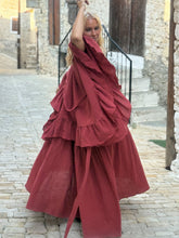 Load image into Gallery viewer, MUSE KIMONO WITH RUFFLES/ wine red cotton